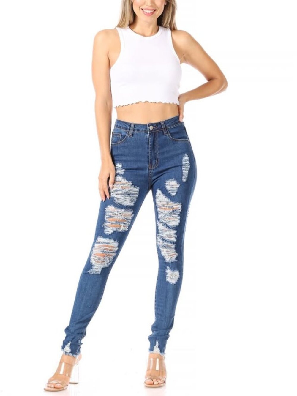 NWT Denim Couture SKHW1229 High Rise Extreme Distressed Skinny Jeans